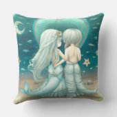 バレンタインデーのギフト美しい人魚の愛ティール（緑がかった色） クッション (裏面)