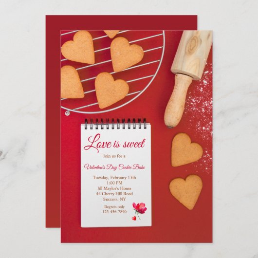 バレンタインデーのクッキー 招待状 (正面/裏面)