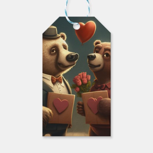 バレンタインデーのクマの漫画カスタム ギフトタグ (正面)