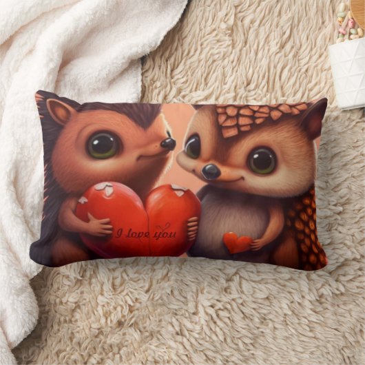 バレンタインデーのクマの漫画カスタム ランバークッション (ブランケット)