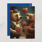 バレンタインデーのクマの漫画 ポストカード (正面/裏面)