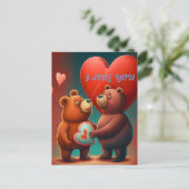 バレンタインデーのクマの漫画 ポストカード (スタンド正面)
