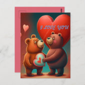 バレンタインデーのクマの漫画 ポストカード (正面/裏面)