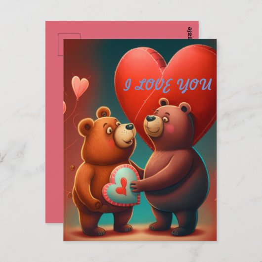 バレンタインデーのクマの漫画 ポストカード (正面/裏面)