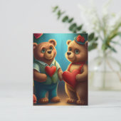 バレンタインデーのクマの漫画 ポストカード (スタンド正面)