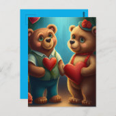 バレンタインデーのクマの漫画 ポストカード (正面/裏面)
