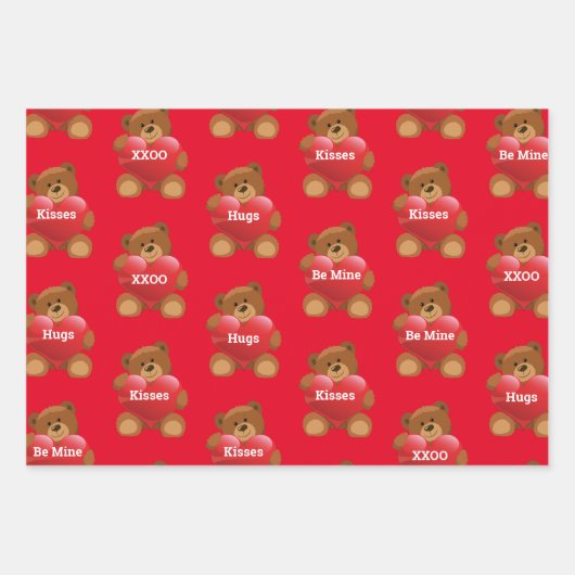 バレンタインデーのクマハートあなたの言葉のギフトを追加 ラッピングペーパーシート (正面3)