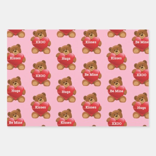 バレンタインデーのクマハートあなたの言葉のギフトを追加 ラッピングペーパーシート (正面2)