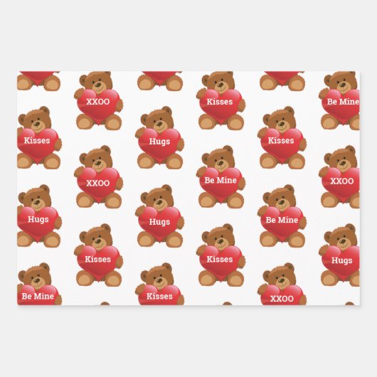 バレンタインデーのクマハートあなたの言葉のギフトを追加 ラッピングペーパーシート (正面)