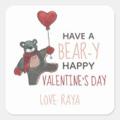 バレンタインデーのクマ(名前) スクエアシール (正面)