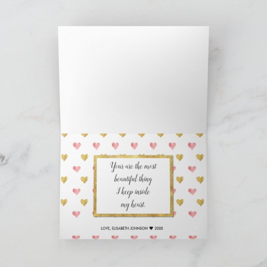 バレンタインデーのグリッターのハートの写真の挨拶状 シーズンカード (内部)