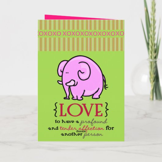 バレンタインデーのグリーティングカードピンク象 シーズンカード (裏面)