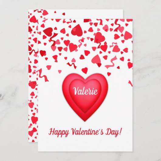 バレンタインデーのコンフェッティハートパーソナライズカード シーズンカード (正面/裏面)