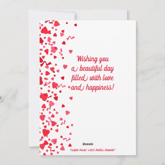 バレンタインデーのコンフェッティハートパーソナライズカード シーズンカード (裏面)