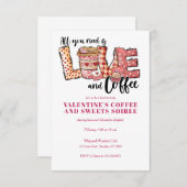 バレンタインデーのコーヒーカップとスイーツ 招待状 (正面/裏面)