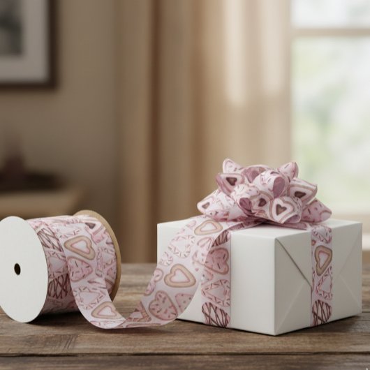 バレンタインデーのコOKIE ウォーターカラーパターン サテンリボン