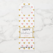 バレンタインデーのゴールドピンクグリッター ハート ボトルネックタグ (正面)