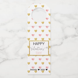 バレンタインデーのゴールドピンクグリッター ハート ボトルネックタグ