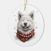バレンタインデーのサモエド犬 セラミックオーナメント (左)