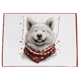 バレンタインデーのサモエド犬 ラージペーパーバッグ