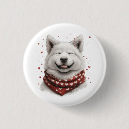 バレンタインデーのサモエド犬 缶バッジ