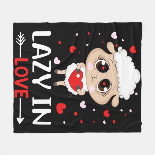 バレンタインデーのシングルスに恋の羊の怠惰 フリースブランケット (正面(横))