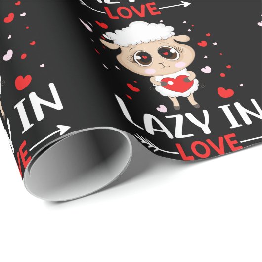 バレンタインデーのシングルスに恋の羊の怠惰 ラッピングペーパー (ロールコーナー)