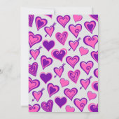 バレンタインデーのジェンダー発表、スイートハート、紫、ピンク 招待状 (裏面)