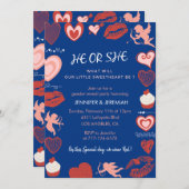 バレンタインデーのジェンダー発表  彼は青か彼女はピンクか 招待状 (正面/裏面)