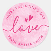 バレンタインデーのスクリプエレガントトピンクハート ラウンドシール (正面)