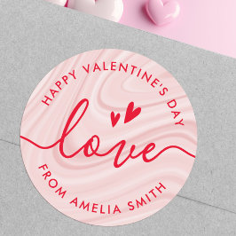 バレンタインデーのスクリプエレガントト赤面（ピンクと赤） ラウンドシール