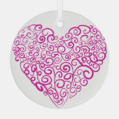 バレンタインデーのスパイラル手書きピンクハート ガラスオーナメント (裏面)