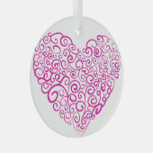 バレンタインデーのスパイラル手書きピンクハート ガラスオーナメント (正面右)