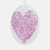バレンタインデーのスパイラル手書きピンクハート ガラスオーナメント (正面左)