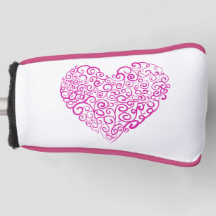 バレンタインデーのスパイラル手書きピンクハート ゴルフヘッドカバー