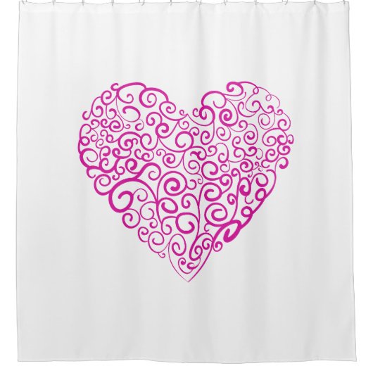 バレンタインデーのスパイラル手書きピンクハート シャワーカーテン (正面)