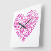 バレンタインデーのスパイラル手書きピンクハート スクエア壁時計 (傾斜)