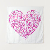 バレンタインデーのスパイラル手書きピンクハート タペストリー (正面(横))