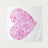 バレンタインデーのスパイラル手書きピンクハート タペストリー (正面)