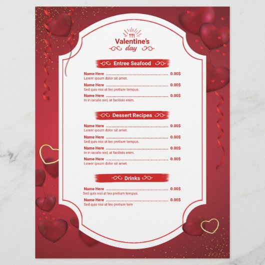 バレンタインデーのスペシャルメニューカード チラシ (裏面)