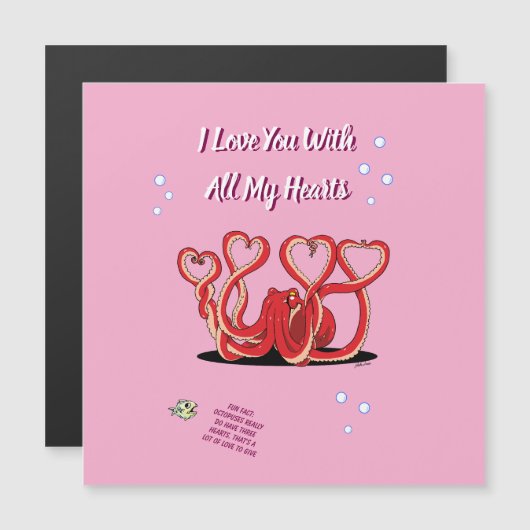 バレンタインデーのタコのハートの磁石カード (正面/裏面)