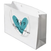 バレンタインデーのターコイズハートネームレター ラージペーパーバッグ (裏面アングル)