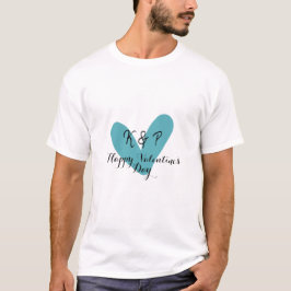 バレンタインデーのターコイズハートネームレター Tシャツ