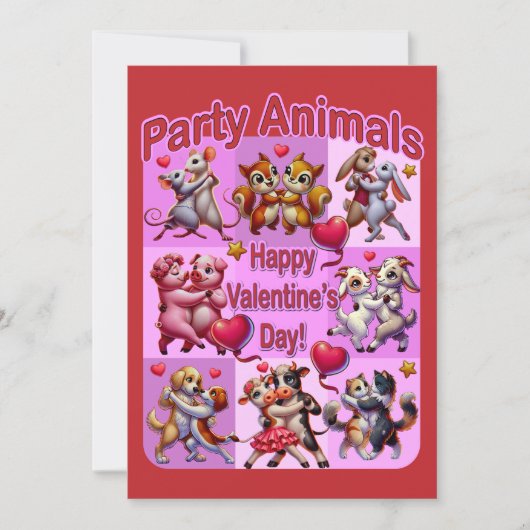 バレンタインデーのダンシングカップル "パーティーアニマルズ" 招待状 (正面)