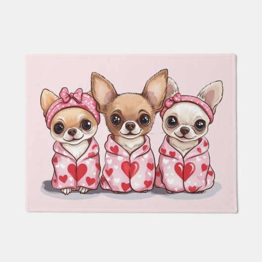バレンタインデーのチワワ犬 ドアマット (正面)
