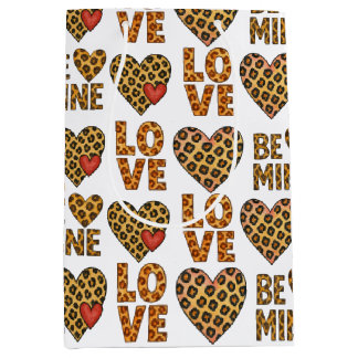 バレンタインデーのチーター柄ギフトバッグ Be mine ミディアムペーパーバッグ