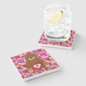 バレンタインデーのテディベア マーブル ストーン コースター (横)