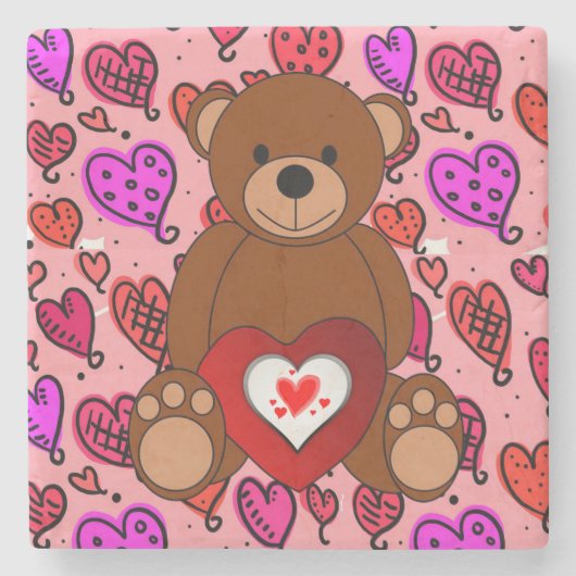 バレンタインデーのテディベア マーブル ストーン コースター (正面)