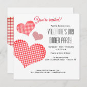 バレンタインデーのディナーパーティー招待状（赤いハート） 招待状 (正面/裏面)