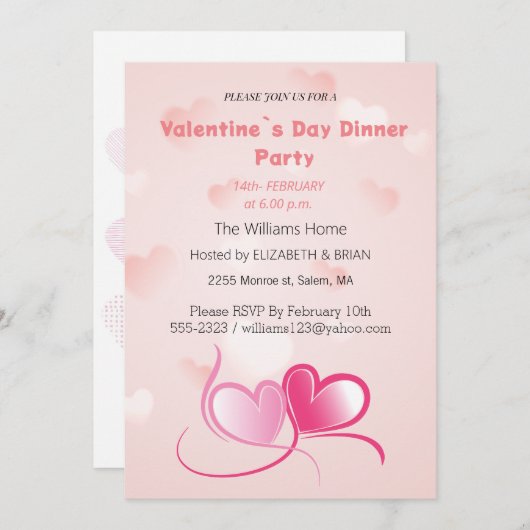 バレンタインデーのディナーパーティー ホリデーカード (正面/裏面)
